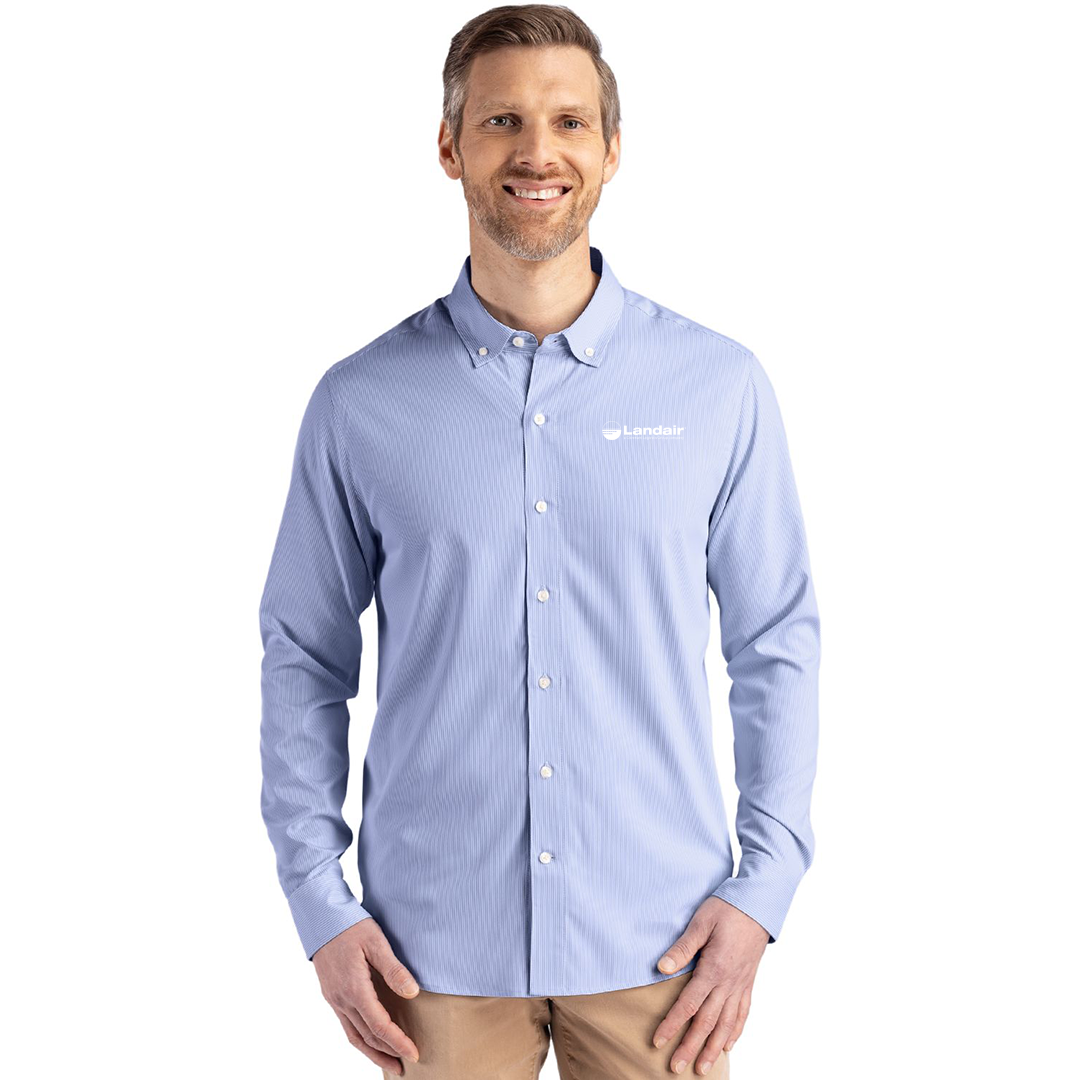 Landair Cutter & Buck Skyline Epic Confidence Recycled Pinstripe Mens Big & Tall Long Sleeve Dress Shirt