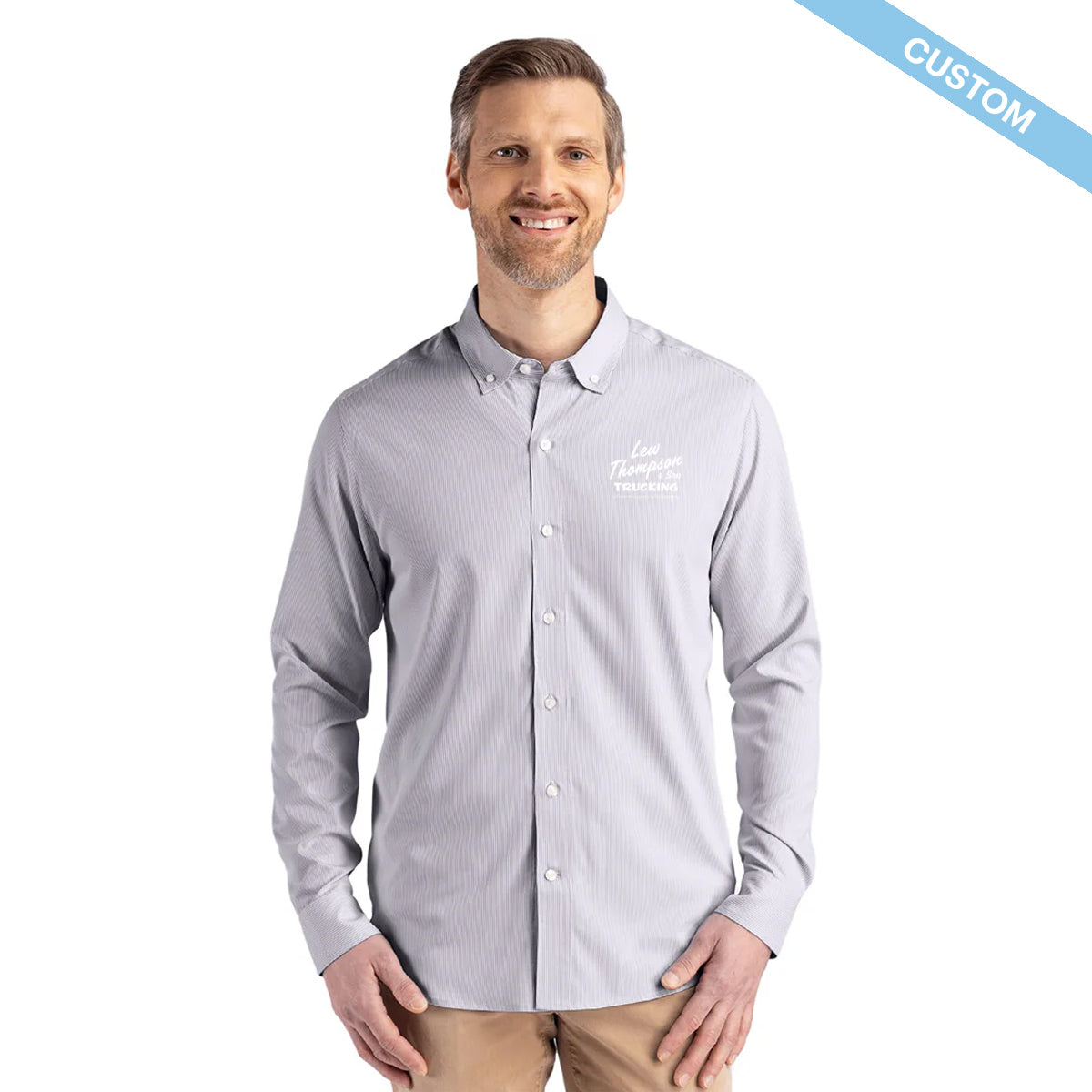 Lew Thompson & Son Cutter & Buck Skyline Epic Confidence Recycled Pinstripe Mens Big & Tall Long Sleeve Dress Shirt