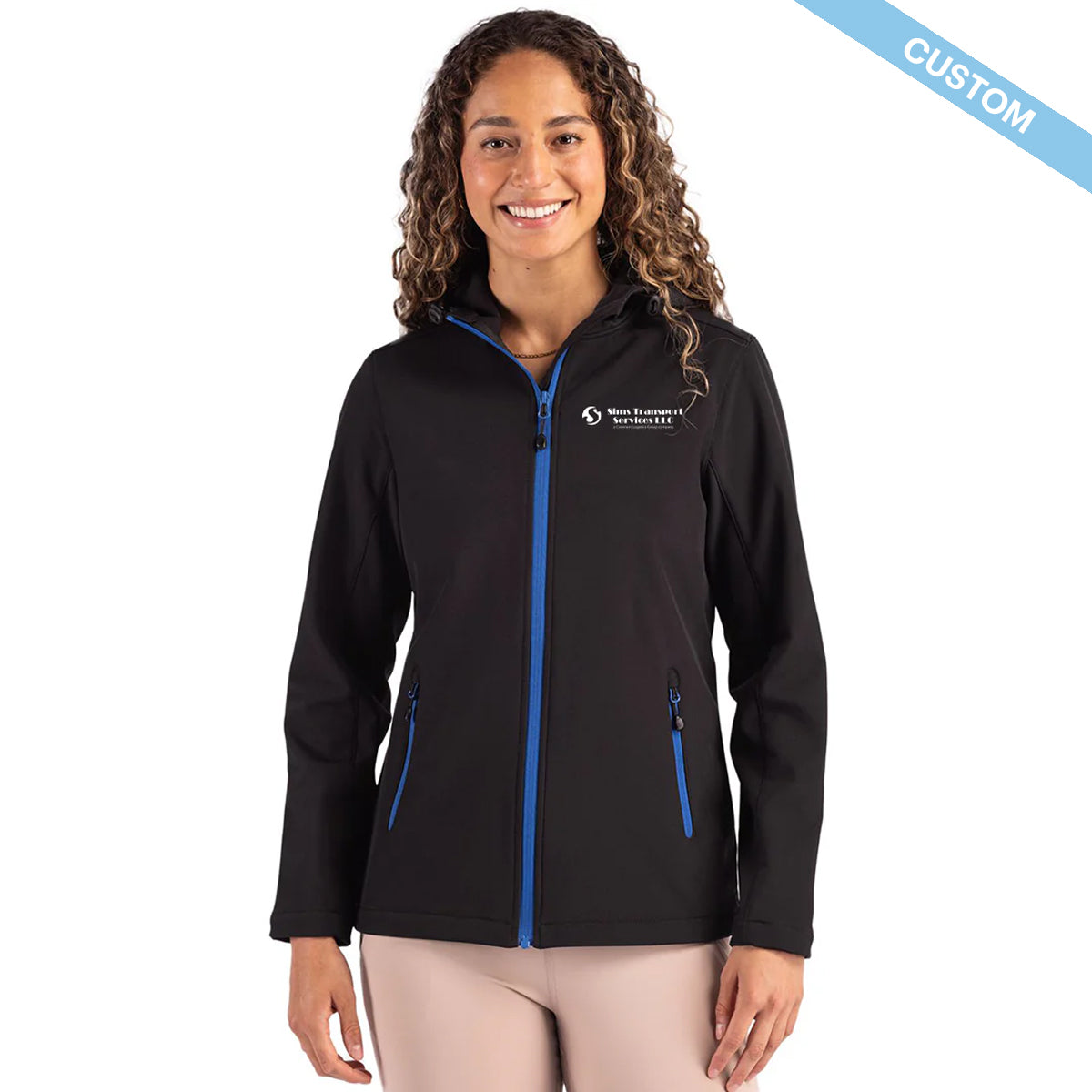 Sims Transport Services LLC Clique Tempo Recycled Stretch Softshell Womens Hooded Jacket